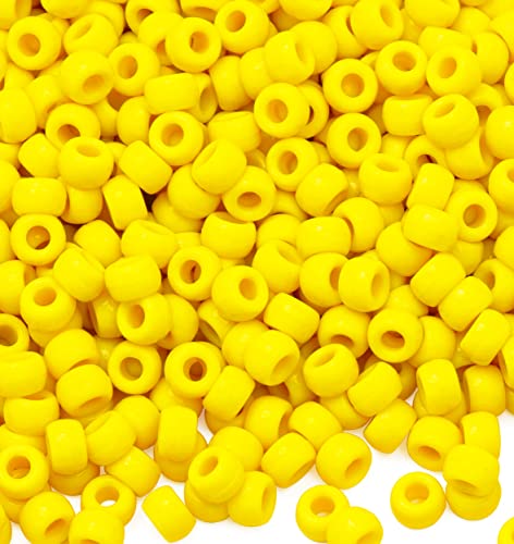 Auvoua 1000Pcs Pony Beads Bracelet 9mm Yellow Plastic Barrel Pony Beads for Necklace Hair Beads for Braids Key Chain Jewelry Making (Yellow)
