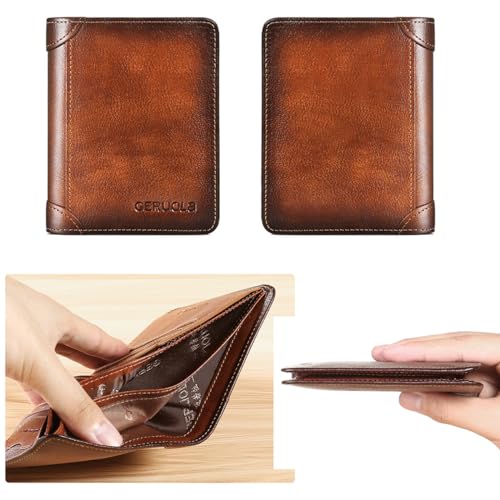 Men's Genuine Leather Wallet RFID Blocking Trifold Soft and Durable Billfold (Bifold, Dark Brown)2