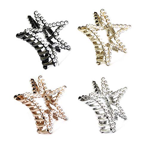 TANG SONG 4PCS Star Style Small Metal Hair Claw Clips Hair Catch Barrette Jaw Clamp for Women Half Bun Hairpins for Thick Hair(Silver+Gold+Rose Gold+Black)
