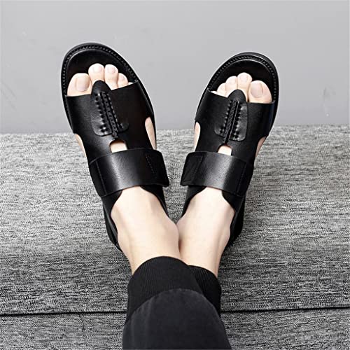 Men Sandals Leisure Beach Men Casual Shoes Leather Men's Sandals Fashion Slides(7.5code)3