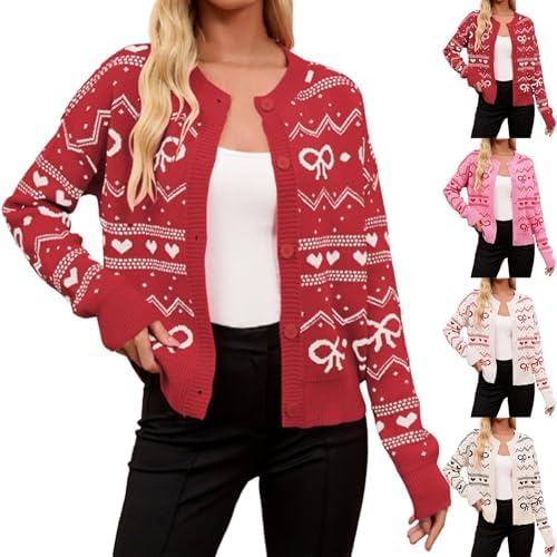 Heart Sweater For Women Valentine Cardigan Valentines Day Hearts Cute Cardigans Lover Bow Knitted Open Front Jacket