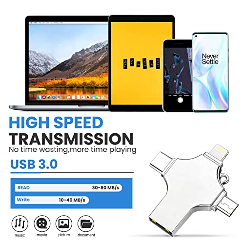Verilux® Flash Drive 64GB 4 in 1 Pendrive with Light-ning, Micro USB, USB A, Type-C Interface Mini Hangable Pen Drive for iOS & Android Compatible with Phone, Pad, Android, PC and More Devices 5 51R+h7XtmPL