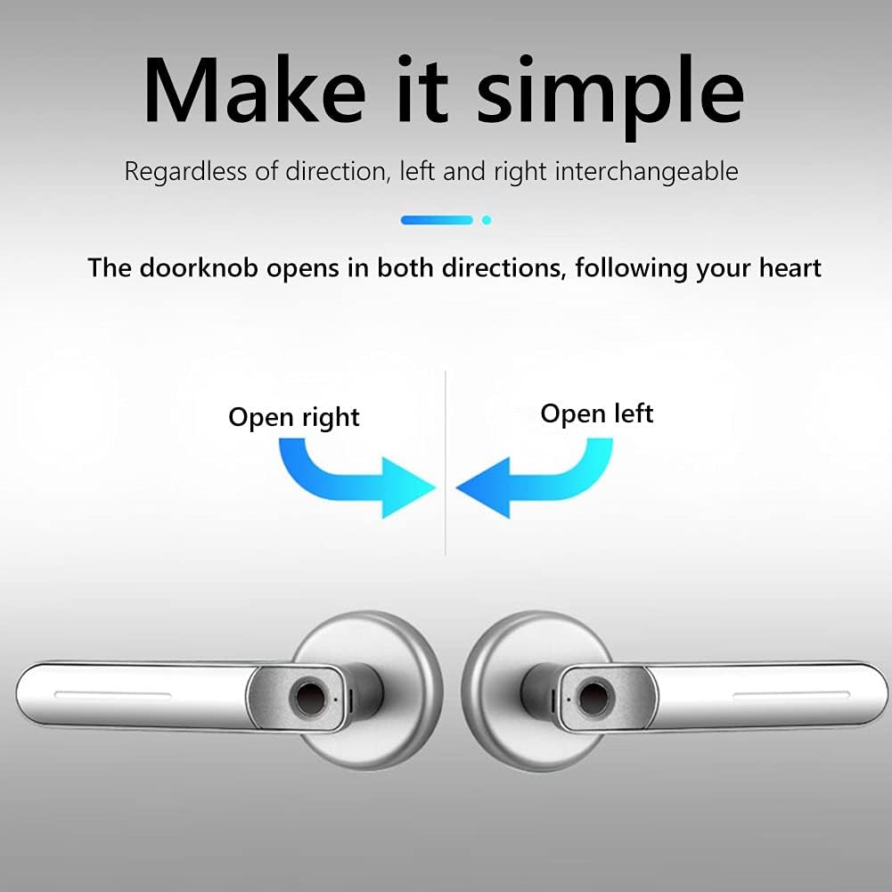 Fingerprint Door Lock Handle Rechargeable Anti Theft Smart Electric Keyless Security Entry with 2 Keys for Home(D)