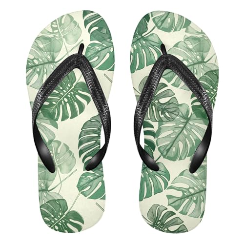 Burbuja Monstera Leaves Flip Flops for Women Men, Soft Thong Sandals Rubber Slippers for Pool Beach Essentials