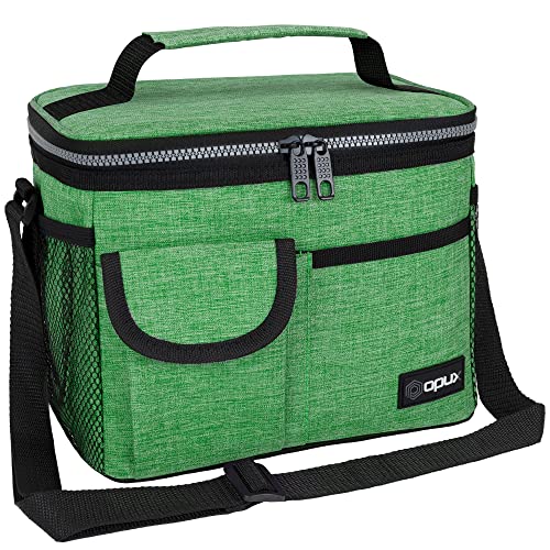 opux Insulated Lunch Bag for Men Women, Leakproof Heather Green Lunch Box for Work, Portable Soft Lunch Cooler Bag with Shoulder Strap, Adult Lunchbox...