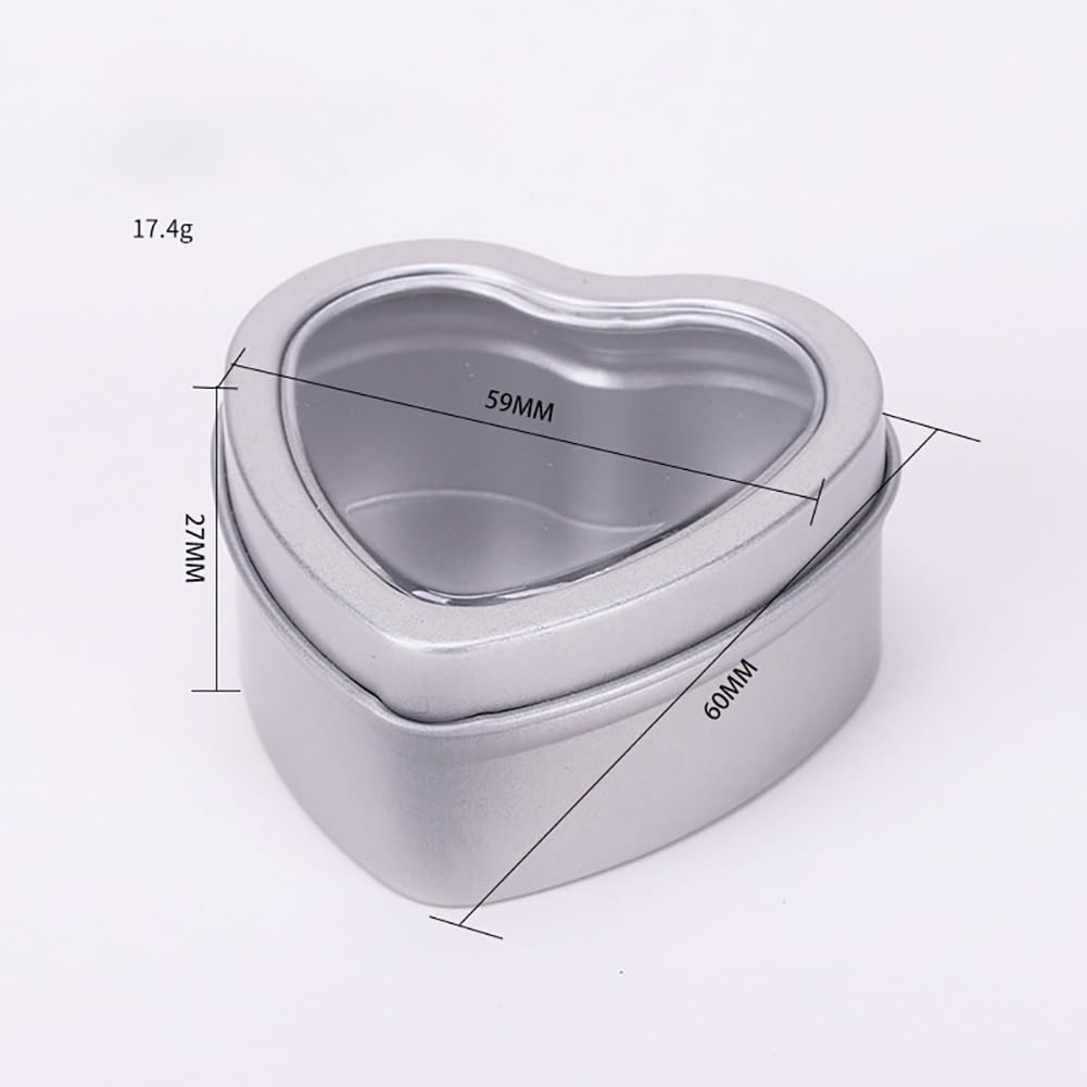 ccHuDE 6 Pcs Empty Heart Shaped Boxes Metal Tin Containers Small Candle Jars Valentine's Day Heart Tins with Clear Window for Wedding Gifts Party Favors