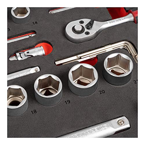 STIER Werkstatt- und Schrankwagen mit 3 Schubladen, bestückt 92-teilig, Werkzeuge in Weichschaumeinlage (EVA), Tragkraft 200kg – Bild 6