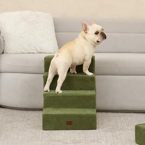Image of EHEYCIGA Dog Stairs for Bed 18 inch H, 4-Step Dog Steps for High Bed, Pet Steps for Small Dogs and Cats, Non-Slip Balanced Pet Ramp Indoor, Olive Green