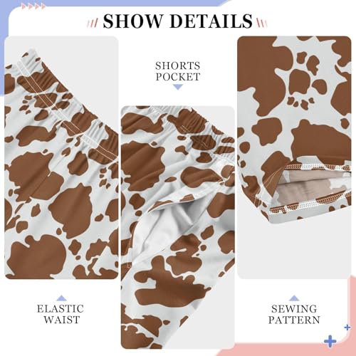 ZZXXB Brown Cow Print Boys Long Pants Soft Trousers Elastic Waist Kids Lounge Bottoms with Pockets S-XL4
