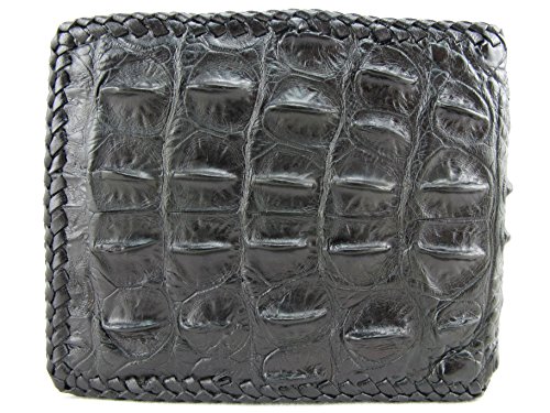 Genuine Crocodile Alligator Hornback Head Bump Skin Handmade Bifold Cowboy Wallet ([B1] 6 Card Slots + 2 ID Windows + 2 Compartment for Bills, Black)3