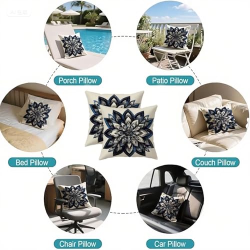 Housse coussin 80x80cm imperméable bleu foncé double face - 7