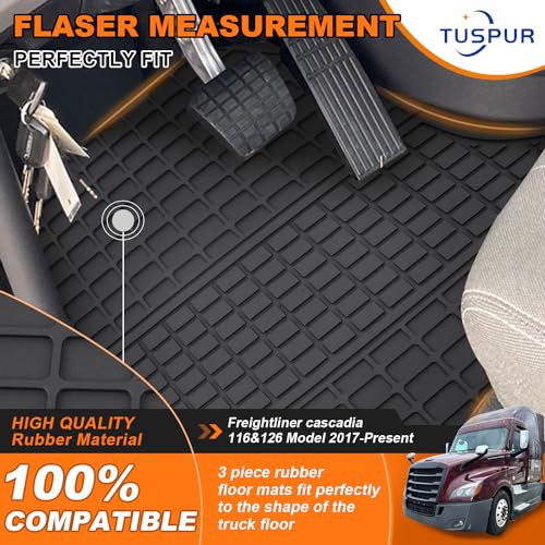 Floor Mats fit for Freightliner Cascadia 2018-2026 | Heavy Duty Truck Floor Rubber Mats | All-Weather Guard Cargo Liners | for Freightliner Cascadia Accessories | 3PCS Set by TUSPUR - Used condition - Image 3