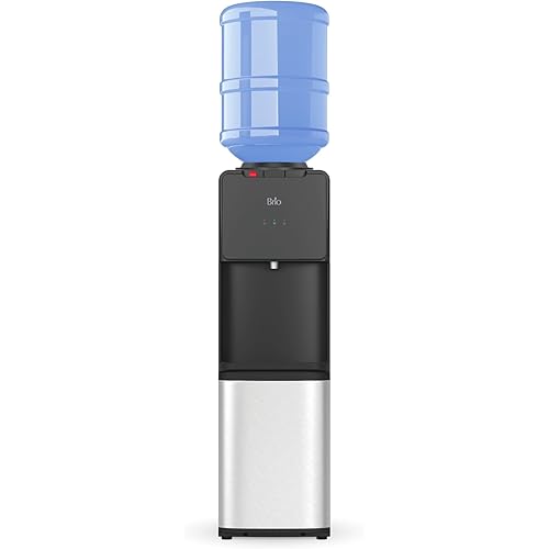 Brio CLTL130SS 130 Series Top-Load Water Cooler Dispenser for 3- and 5-Gallon Bottles, Hot & Cold, Spill-Free Loading, Child Safety Lock, Energy Star 3.0, Black & Stainless