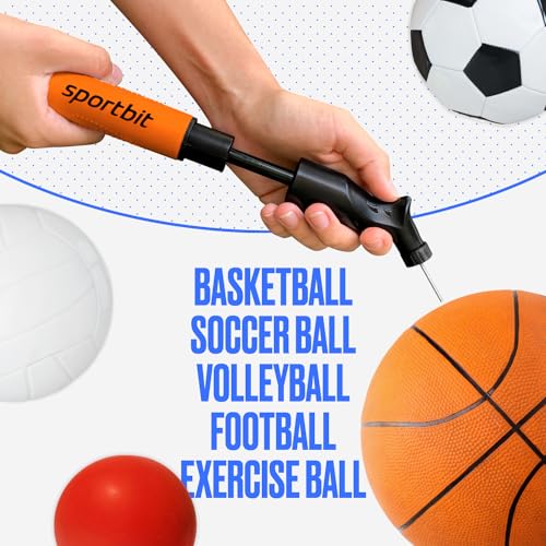 Image of SPORTBIT Ball Pump for Sports Balls - Push & Pull Inflating System - Hand Pump for All Exercise Balls - Volleyball Pump, Basketball Inflator, Football & Soccer Ball Air Pump - Goes with 5 Needles Set