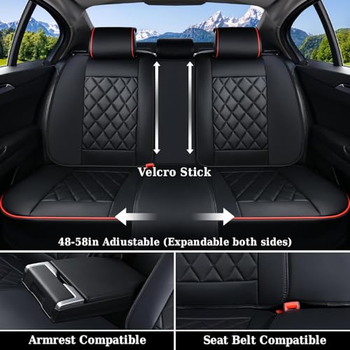 Image of Coverado Car Seat Covers Full Set, Luxury Faux Leather Waterproof Seat Covers, Black Car Seat Covers, Universal Car Seat Protector Leather Car Seat Cushion, Carseat Cover Fit Most Cars, Black&Red