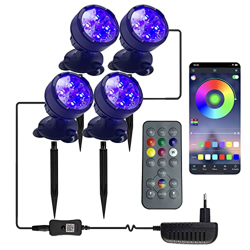 Eclairage de Piscine Eclairage de Bassin Eclairage de Jardin - Télécommande APP IR/Minuterie/Graduable RVB/Rythme Musical/12V IP68 Etanche Lumière pour Piscine Murale en Acier Fontaine Aquarium Fête