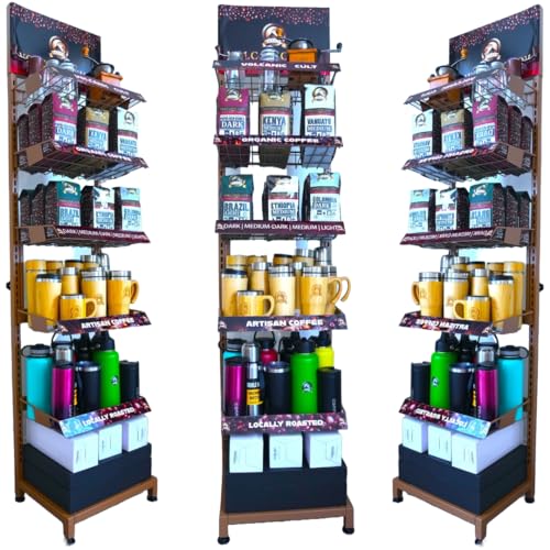 Custom Floor Display Stand Rack Organizer for Gloceries Store Supermarket Shopping Retail Vendors Book Store Exhibition drugstore shop for Coffee Beans Tea Bags Snack Food Beverage Metal Wooden Carton