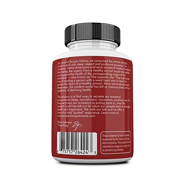 Ancestral-Supplements-Grass-Fed-Beef-Heart-Desiccated--Natural-CoQ10-Supports-Heart-Mitochondrial-and-Blood-Pressure-Health-180-Capsules Ancestral Supplements Grass Fed Beef Heart Supplement, 3300mg, CoQ10 Supplement with Grass Fed Beef Liver, Supports Energy, Immune, Heart and Mitochondrial Health, Non GMO, 180 Capsules