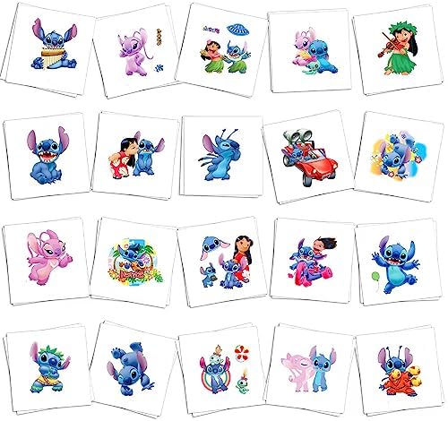 Stitch Birthday Party Supplies, 60PCS Stitch Temporary Tattoos Party Favors, Cute Fake Tattoos Stickers Cartoon Party Decorations for Kids Boys Girls Party Gifts Birthday Decorations Rewards Gifts