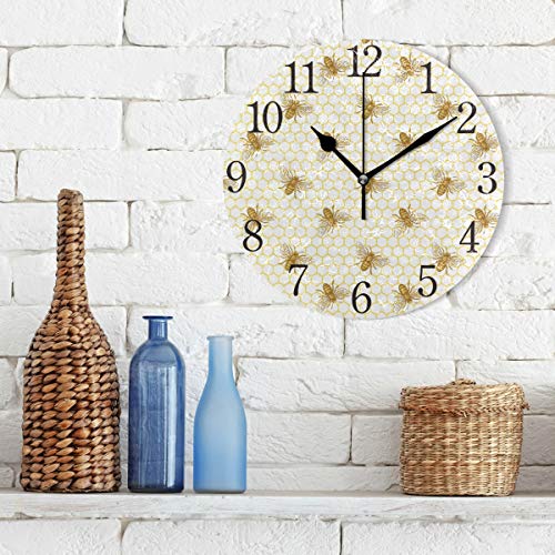 Silent-Non-Ticking-Round-Wall-Clock-Bee-and-Honeycomb-Vintage-Home-Decor-Battery-Operated-for-Living-Room-Kitchen-Bedroom Silent Non Ticking Round Wall Clock Bee and Honeycomb Vintage Home Decor Battery Operated for Living Room Kitchen Bedroom