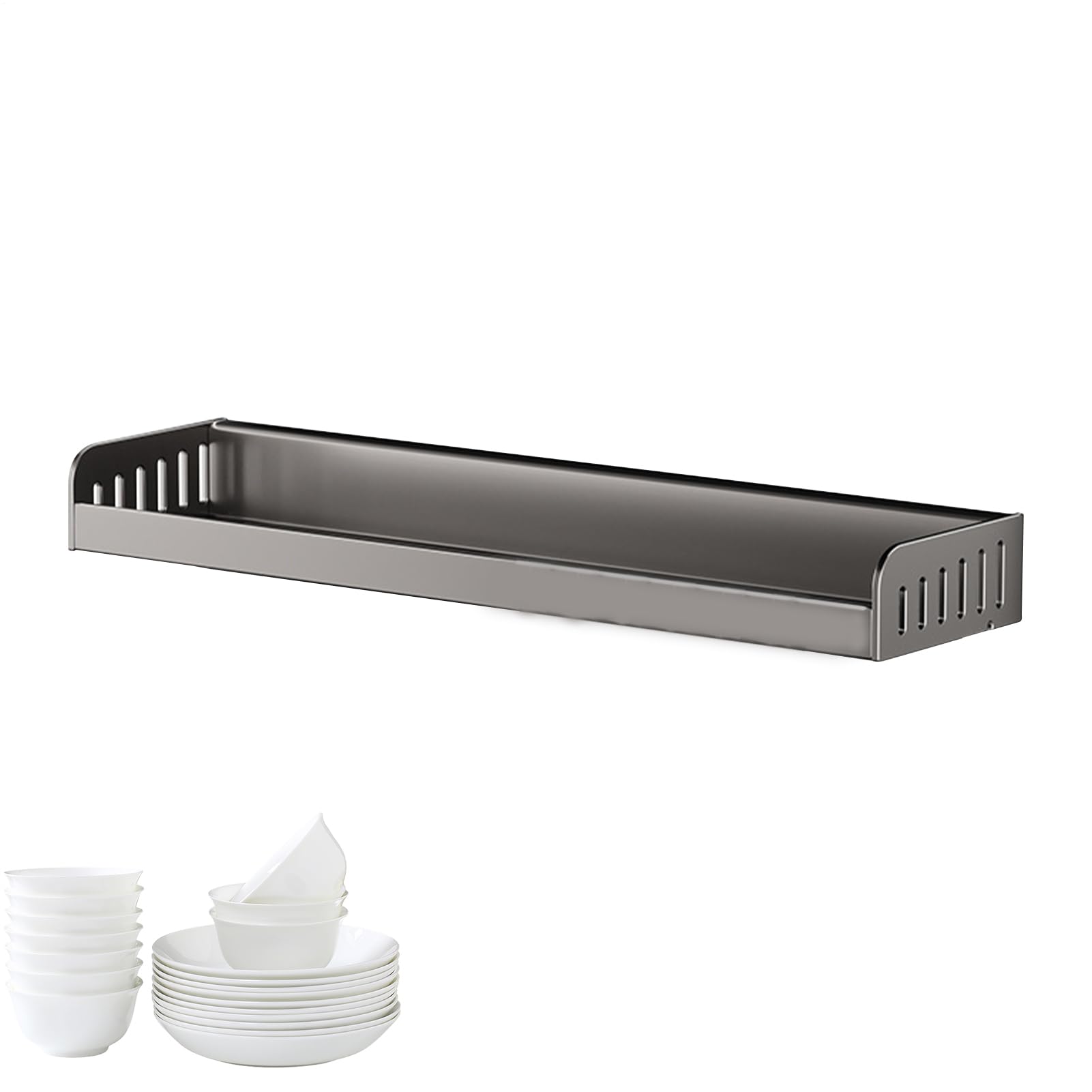 Étagère à condiments murale de 60 cm en acier au carbone noir sans perçage