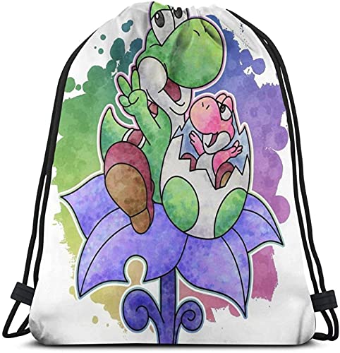 Drawstring Backpack Yoshi Und Baby Yoshi Leichte, Einzigartige Sporttasche Fitness-Sack Frauen Langlebige Reisemänner Yoga-Druck Print Shopping Outdoor Kordelzug Taschen Kordelzug Cover