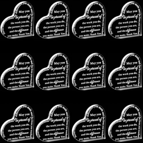 Tressify 12 Pack of Acrylic Heart Plaques, Employee Appreciation &