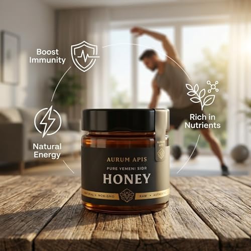 Image of Aurum Apis Raw Yemeni Sidr Honey, 100% Raw Unfiltered Pure Honey, Hand Harvested Organic Honey, Non-GMO, Unprocessed Certified Organic Honey from Sidr Tree Blossoms, Rich Flavor & Aroma, Honey Jar (130g)
