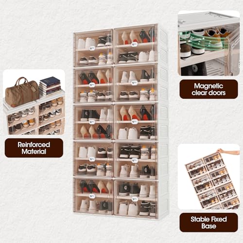 Image of 24 Pairs Shoes Storage Cabinet of 3-Step Fast Installation,Plastic Shoe Box with Clear Magnetic Door for Display, Shoe Organizer for Sneaker, Sandals, Heels (2 Row, 6 Tier)
