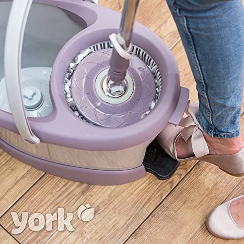 Image of York Microfiber Built-in Rotating Mop - 360 Degree Auto Spin Foot Pedal With Telescopic Handle and 2 Refills,Modern Style for Efficient Floor Cleaning,High-Performance System With Easy Handling,White