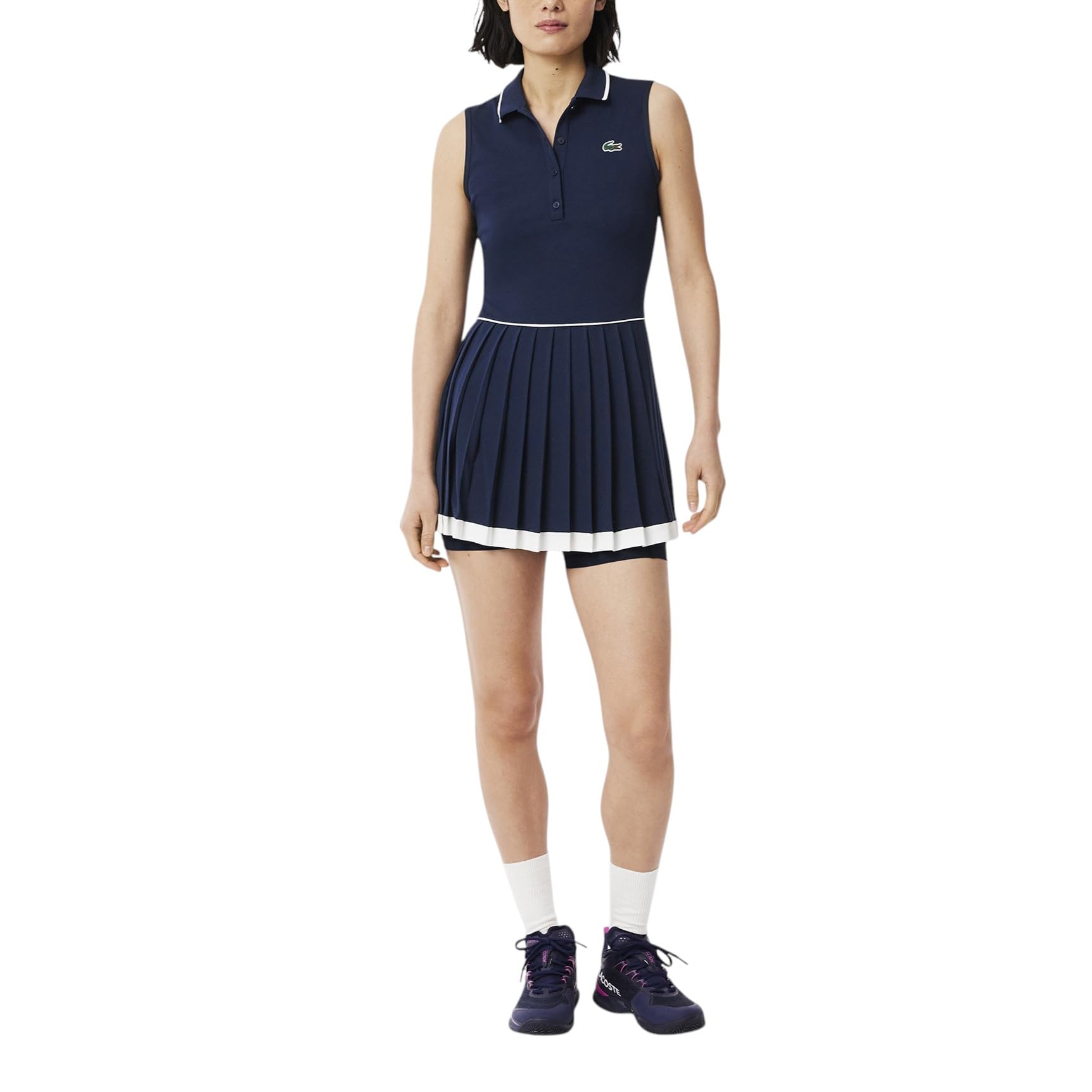Photo 1 of Lacoste Women's Sport Ultra Dry Tennis Heritage Dress, Navy Blue/Flour/Navy Blue, 8