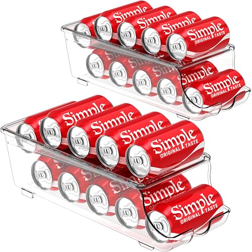 Image of Simple Houseware 2-Pack Auto-Rolling Beverage Can Organizer for Fridge, Clear Front-Loading Soda Dispenser with Smooth Glide Design, Space-Saving Refrigerator Storage Bins