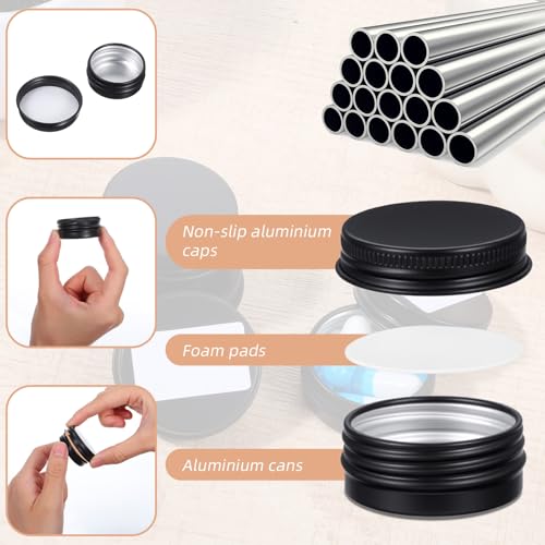 64 Pack Salve Tins 0.5 oz Round Lip Balm Tins Containers Aluminum Cosmetic Sample Containers with Screw Lid Small Metal Storage Jars Travel Empty Tin Cans for Salves, Candles, Cream, Cosmetics(Black)4