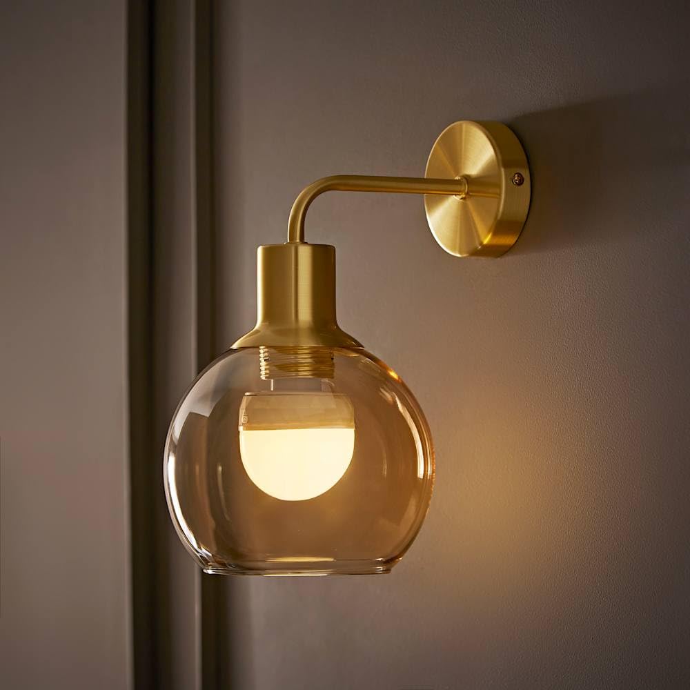 Valuelights Bellamy Pair Of Gold Glass Globe Rechargeable Wall Lights