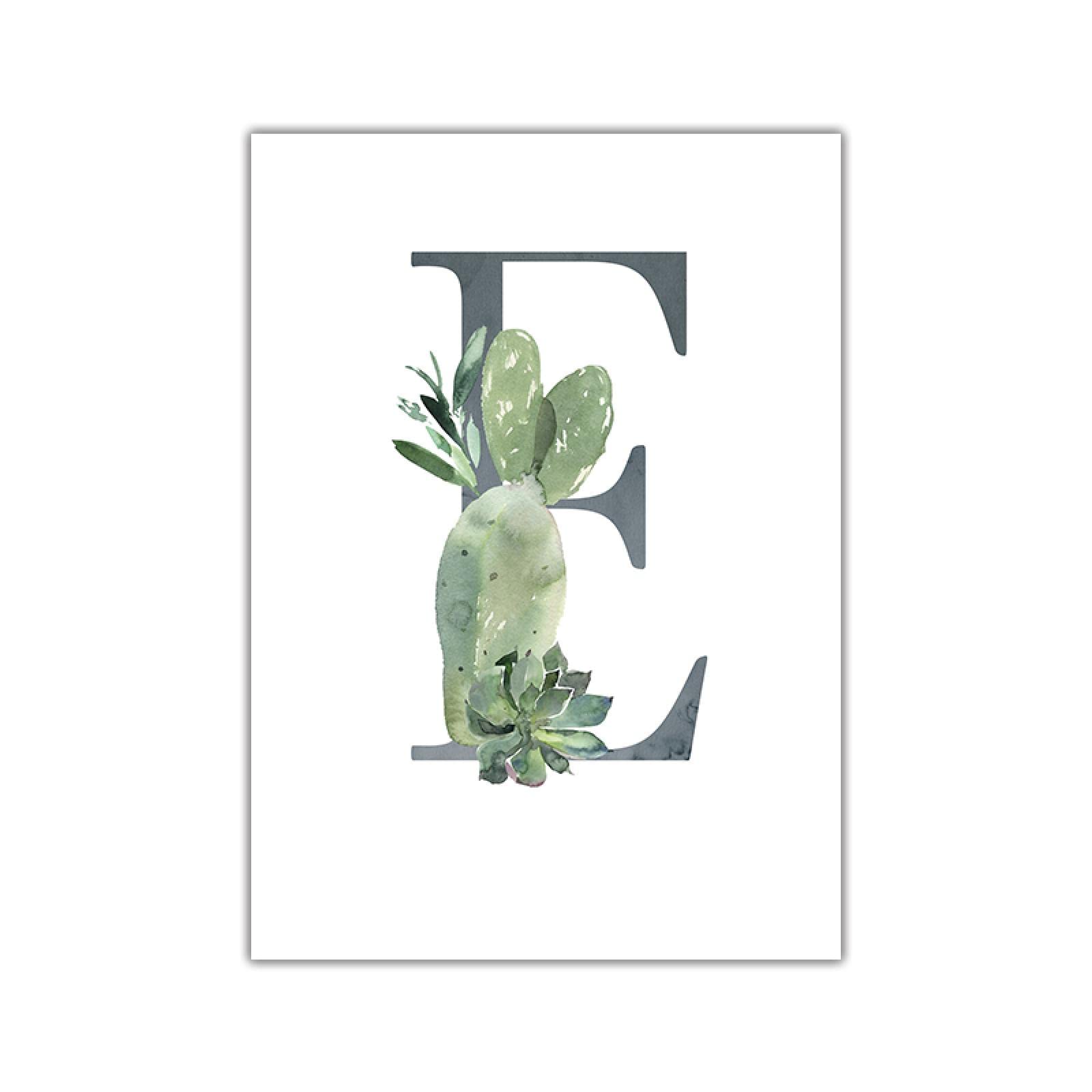 dsdsgog Lettre E personnalisé personnalisé nom affiches Art floral impression sur toile bébé pépinière mur photo toile peinture pour enfants fille chambre décor 60x80 cm sans cadre
