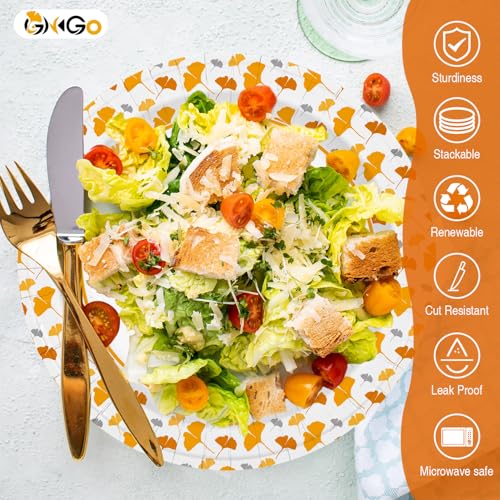 Ginkgo Paper Plates 10 Inch Bulk 100 Count, Heavy Duty Disposable Thanksgiving Plates and Fall Friends Party Paper Plates and Daily Use