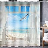 Lnond Tropical Ocean Shower Curtain for Bathroom, Beach Shower Curtain with 12 Hooks, Summer Scene...