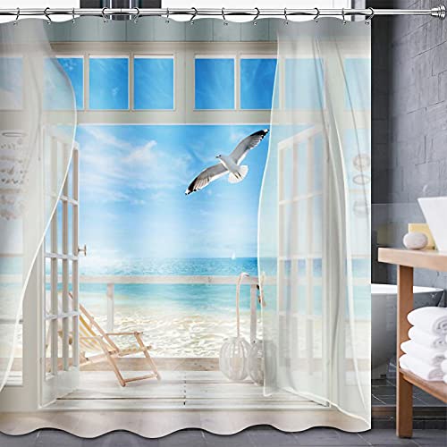 Lnond Tropical Ocean Shower Curtain For Bathroom, Beach Shower Curtain With 12 Hooks, Summer Scene Tropical Shower Curtains, Washable Waterproof Fabric Shower Curtain Set For Bathroom (72" X 72") #TOP29
