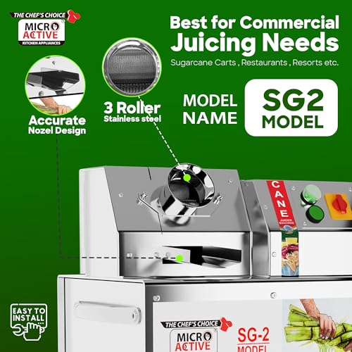 Image of MICROACTIVE 2HP Virat Heavy Duty Sugarcane Juicer Machine SS-304 Roller & 3-Roller Mechanism with Full SS Body (2 HP | 1500 Watts)