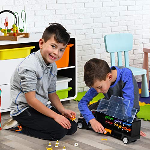 image for Toy Truck Car Carrier - Includes 6 Toy Cars and Accessories, Fits 28 T