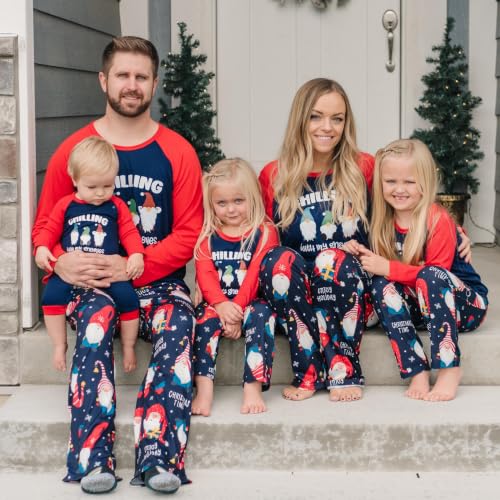 Image of IFFEI Matching Family Pajamas Sets Christmas PJ's with Letter and Plaid Printed Long Sleeve Tee and Bottom Loungewear