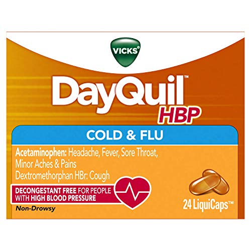 Vicks DayQuil Cold and Flu Medicine for High Blood Pressure, Relieves Headache, Fever
