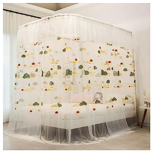 Baldaquin de lit en acier inoxydable double, rail en U et rideau de chambre à coucher motif cœur