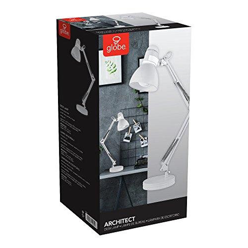 Globe Electric 52024 28" Swing Arm Desk Lamp, Matte White, On/Off Rotary Switch On Shade, Partially Adjustable Swing Arm, Home Office Accessories, Lamp For Bedroom, Home Improvement, Home Décor #TOP5