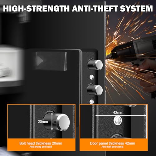 Biometric Fingerprint Safe with Quick Access & Smart LCD Monitor (Temp/Humidity/Battery). Electronic Keypad, Space-Saving Steel Security Box with Alarm, Removable Shelf & Gun Rack for Home/Office. - Thumbnail 5