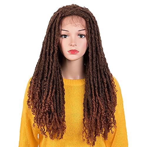 NOBLE Lace Front Synthetic Afro Dread locs Wigs 24 Inch Synthetic Faux Locs Braids Wigs Ombre Orange Brown Color
