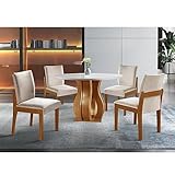 Conjunto Sala de Jantar Mesa Nuance 110cm Redonda Tampo Vidro/MDF com 4 Cadeiras Monaco Castanho Cinamomo/Bege