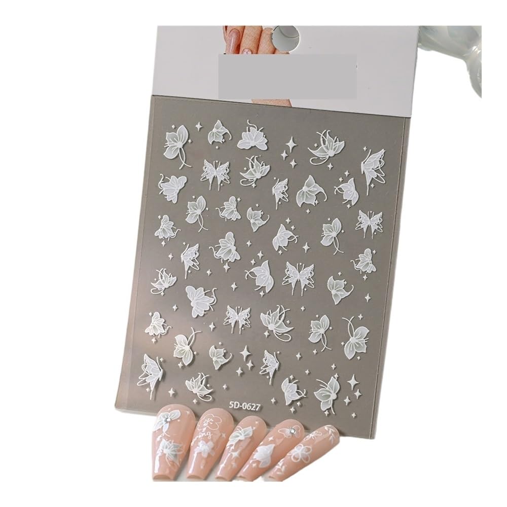 4Pcs 5D Embossed White Lace Nail Stickers - Exquisite Self-Adhesive Decals for Elegant Nail Art(4)