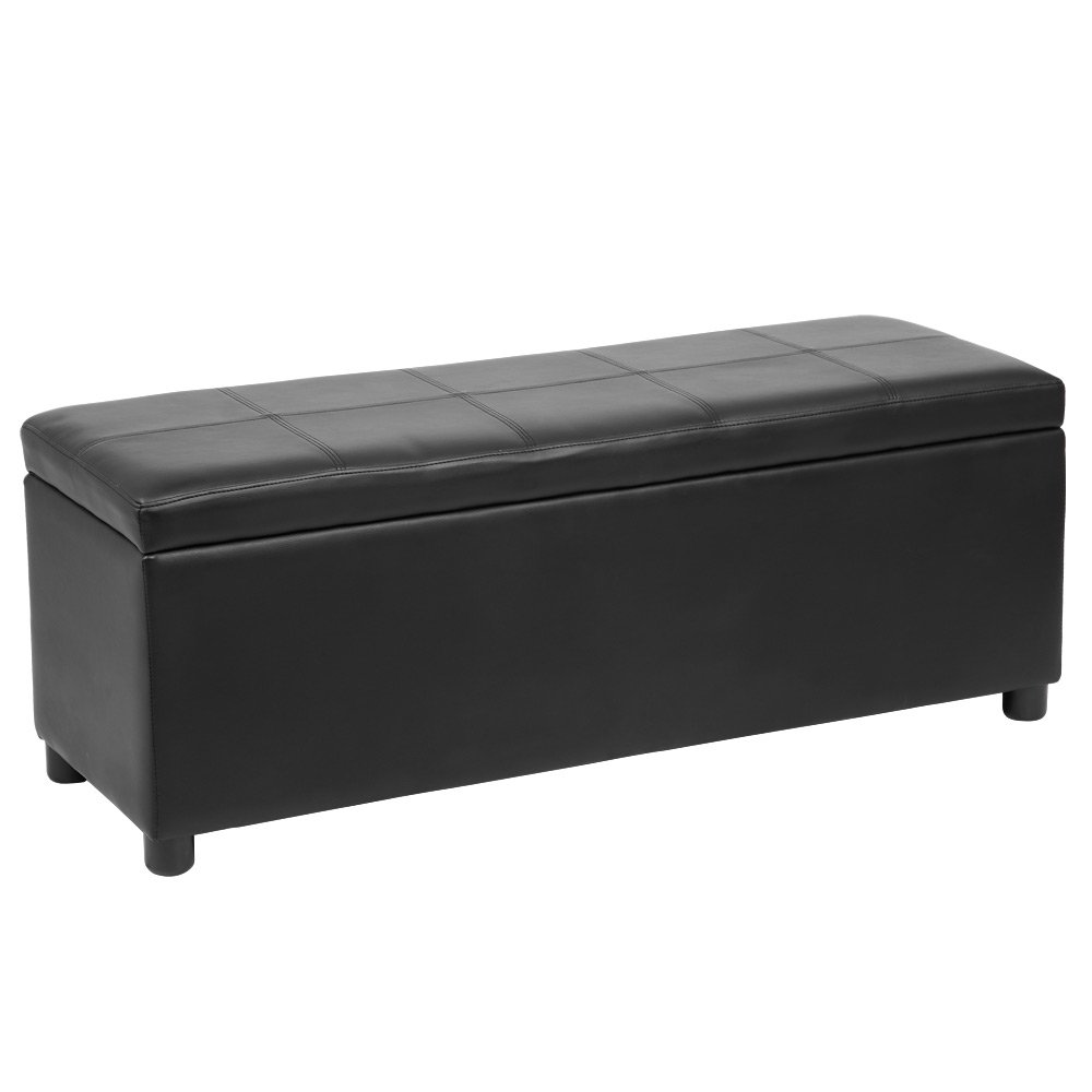 Corium Puff Almacenaje Bukit Baúl Almacenaje Dormitorio Banco Tapizado con Compartimento Banco Otomano Arcón máx.150 kg Polipiel Madera 118 x 37 x 43 cm - Negro