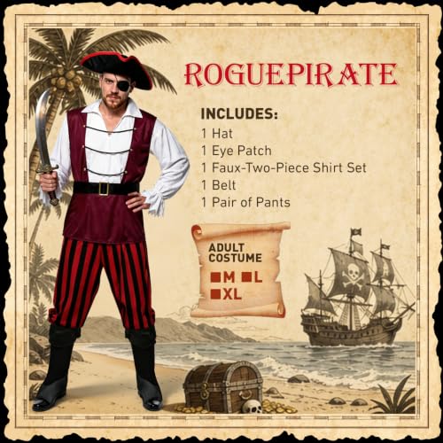 kitsezt Men Pirate Costume, Adult Pirate Shirt Vest Viking Pants Hat Set - image 3